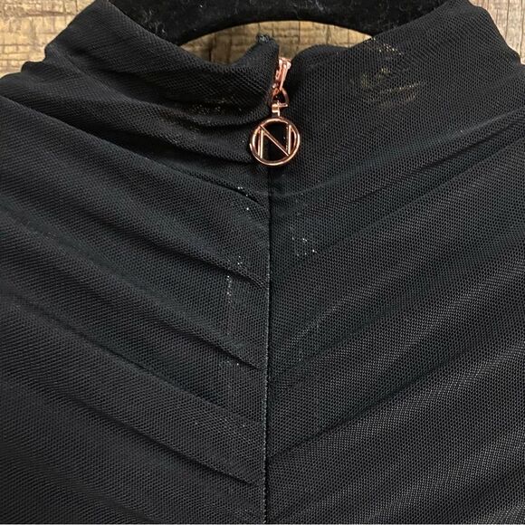 Nookie Enigma Mini Dress Black Long-Sleeve mesh ruched Revolve S New - Picture 4 of 9